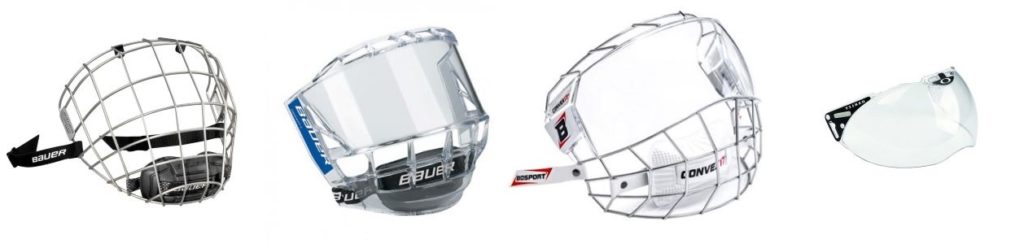 Différentes protections faciales de hockey